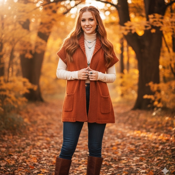 🌿United States Sweaters Women's Med Pumpkin Orange Short Sleeve Knit Cardigan - Picture 11 of 15
